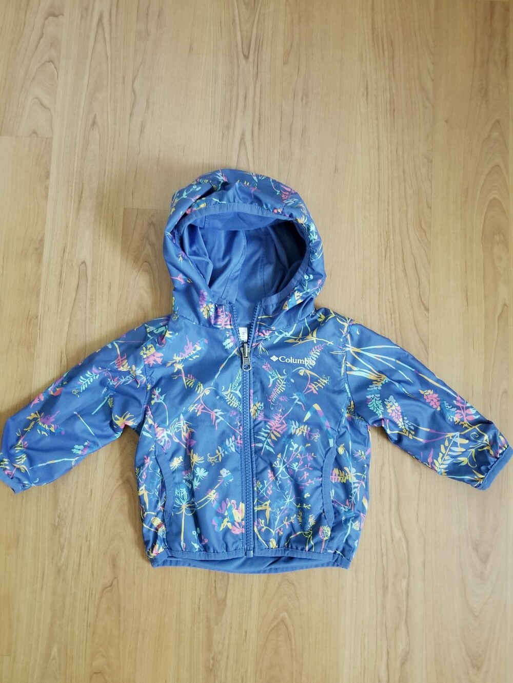 Columbia Blue Floral Reversible Hooded Kids Raicoat  Windbreaker Jacket
